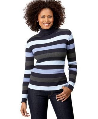 Click here to buy Karen Scott Striped Ribbed Turtleneck Sweater by Karen Scott.