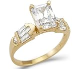 Solid 14k Yellow Gold Emerald CZ Cubic Zirconia Engagement Wedding Ring 2.0 ct