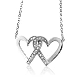 Sterling Silver Two Hearts Diamond Pendant Necklace (HI, I, 0.13 carat)