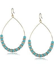 Yochi Turquoise Beads and Rondelle Crystal on 14k Gold Plated Hoop Earrings