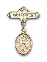 14K Gold Baby Badge with St. Julia Billiart Charm and Godchild Badge Pin
