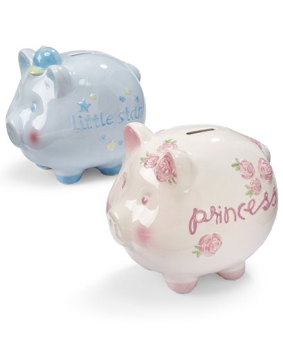 Baby Essentials Baby Boy & Baby Girl Ceramic Piggy Bank Picture