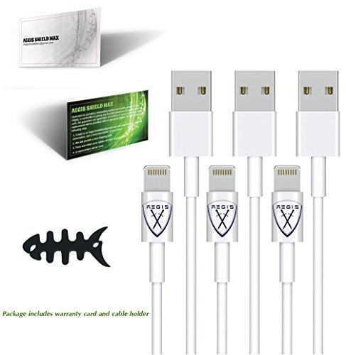 Lightning Cable, Aegis Maximum(TM) 3 Piece - 3ft USB Charge / Sync Data Cord White Wire Suitable for iPhone 6s / 6s Plus / 6 / 6 Plus, iPhone 5 / iPad Mini, iPad Air