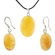 Yellow Serpentine Oval Shaped Pendant and Earrings Set - 15x22mm Pendant, 12x18mm Earrings - Adjustable Cord Necklace