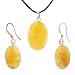 Yellow Serpentine Oval Shaped Pendant and Earrings Set - 15x22mm Pendant, 12x18mm Earrings - Adjustable Cord Necklace