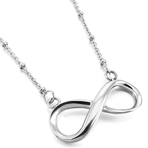INBLUE Women's Stainless Steel Pendant Necklace Silver Tone Infinity Symbol Love 19 Inch Chain