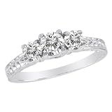 14K White Gold 3 Three Stone Round Brilliant Diamond Anniversary Ring With Cobra Design Shank (1 cttw, H-I/I1)
