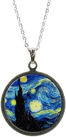 Earth Dreams Handmade Painted Van Gogh's Starry Night Pendant Necklace USA 18 inch Silver Plated Chain