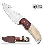 Timber Rattler Wood & Bone Handle Gut Hook Knife w/ Leather Sheath