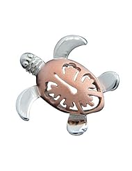 Rhodium Silver Small Honu Turtle w/ Hibiscus Cut Out Shell