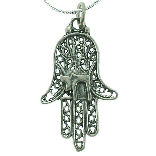 925 Sterling Silver Hamsa Hand Chai Judaica Pendant Made In Israel