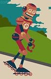 Wallmonkeys Peel and Stick Wall Decals - Robot on Roller Blades - Removable Graphic
