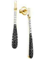 10K Yellow Gold 0.77CT White & Black Round Cut Diamond Micro-Pave Dangling Earrings