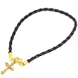 Bracelet with Golden Cross and Black Leather strap - Faith and Protection bracelet ( 20cm - 8 inches )