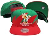Milwaukee Bucks Mitchell & Ness Snapback Adjustable Plastic Snap Back Hat / Cap
