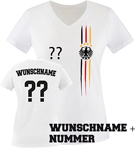Luckja EM 2016 Deutschland Trikot Wunschname und Wunschnummer M 03 Damen V-Neck T-Shirt