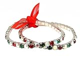 Bracelet - B264 - 2 Pc Set - Swarovski (tm) Crystal Stretch ~ Christmas Mix (Siam, Emerald & Clear AB)