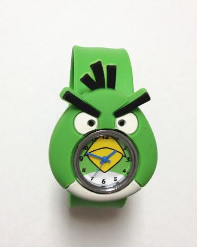 Cute 3D Cartoon Angry Birds Watch Kids Boy Girl Children's Rubber Snap-on Slap Cuff Watch Gifts Idea (Green)