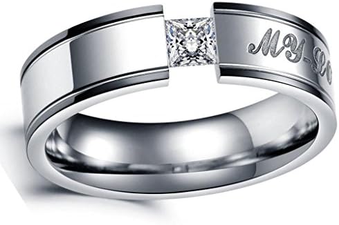 Men's Wedding Rings Jewelry Stainless Steel Embedded Square CZ Black Edging "My-Love" Size 10