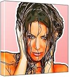 Evangeline Lilly - Pop Art Print (Multicolour; Pink Background) 30 x 30 x 2 cm Medium Square Deep Box Canvas