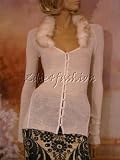 Roberto Cavalli - New ROBERTO CAVALLI Cream Fur Collar Cardigan Sweater L