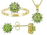 1.40CTW EMERALD WITH DIAMOND ACCENT 18KT OVER STERLING SILVER EARRINGS RING AND PENDANT CHAIN SET