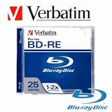 Verbatim 95358 25 GB 2x Blu-ray Single Layer ReWritable Disc BD-RE, 1-Disc Jewel Case
