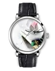 SPRAWL Aanalog Fashion Series Silver Ladies Watches of Genuine Black Leather Strap,Unique Wrist Watch for Women Girls Designed with Lotus flower on a wooden bar