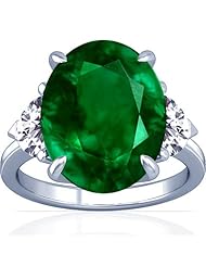 18K White Gold Oval Cut Emerald Three Stone Ring (GIA Certificate)