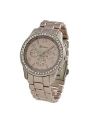 Geneva Womens Designer Inspired Chronograph Style Metallic Tone Rhinestone Watch in Rose Gold