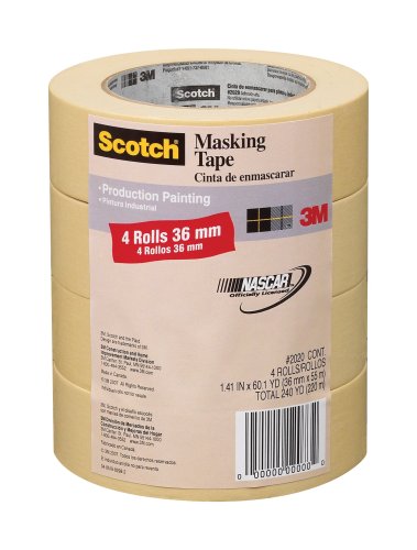 3M 2020 Scotch Masking Tape for Production Painting, 1.41-Inch x 60.1-Yard, 4-Pack