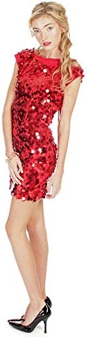 StyleScan Women's Red Sequin Cap Sleeve Dress Small