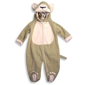 Duck Duck Goose - Newborn Unisex Holloween Pram, Bear Hooded, Footed, Halloween Fleece Costume, Tan, Lt. Brown