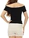 Allegra K Women's Off Shoulder Top Short Sleeve Halloween Solid Basic Slim Fit Tees X-Large Black