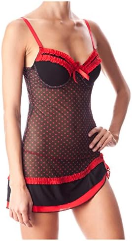 G Allure Women's Polka Dot and Ruffled Chemise and Matching Thong Set(LNG-SET,RED-S)