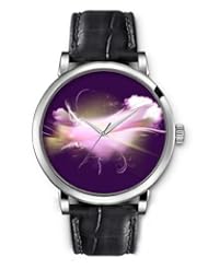 SPRAWL Aanalog Fashion Series Silver Ladies Watches of Genuine Black Leather Strap,Unique Wrist Watch for Women Girls Designed with Branches and pink flower on dark background
