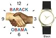 Black & White Handshake - Barack Obama - President Barack Obama Commemorative - WATCHBUDDY&reg; DELUXE TWO-TONE THEME WATCH - Arabic Numbers - Black Leather Strap-Size-Women's Size-Small