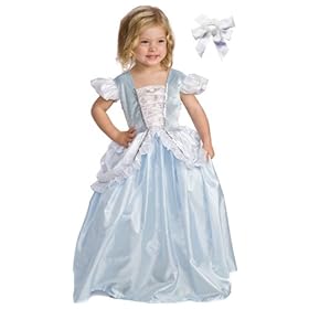  2 item bundle: Little Adventures Cinderella Princess Dress Up Costume + Hair Bow - Girls Size 3T,4T,5T - Machine Washable!