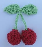 20pc Red Crochet Cherries with Green Leave Applique Embellishment CR52
