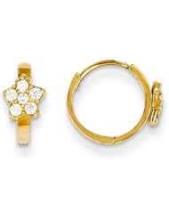 MadiK® 14k Yellow Gold Polished Star with CZ Hinged Hoop Earrings