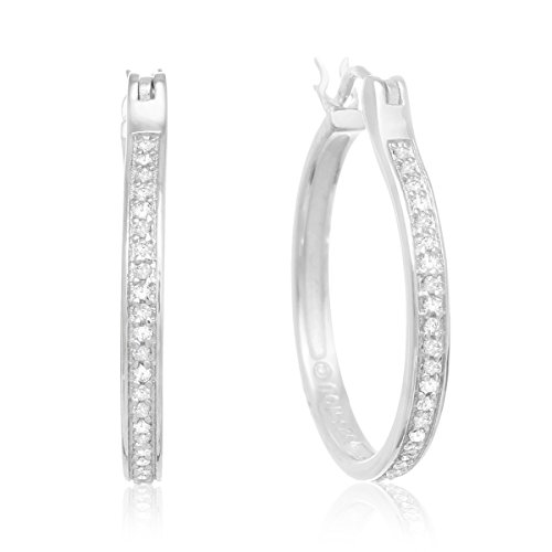 1/4ct Diamond Hoop Earrings Set in Sterling Silver 1 Inch
