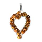 Certified Genuine Honey Amber and Sterling Silver Heart Multistone Pendant