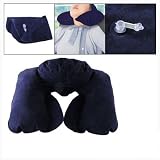 Dark Blue U Shape Air Cushion Head Rest Inflatable Pillow Pad Neck Guard