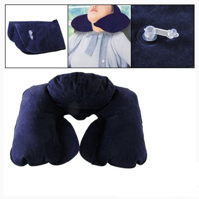 Dark Blue U Shape Air Cushion Head Rest Inflatable Pillow Pad Neck Guard