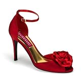 3 3/4 Inch Heel Sexy High Heel Peep Toes Satin Dorsay Shoes With Flower Ankle Strap Black Pink Red