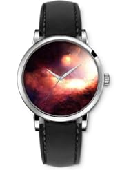 SPRAWL Aanalog Fashion Series Silver Ladies Watches of Genuine Black Leather Strap,Unique Wrist Watch for Women Girls Designed with the universe