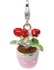 Sterling Silver 3-D Enameled Flowers in Pot w/Lobster Clasp Charm