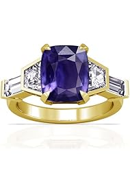 18K Yellow Gold Cushion Cut Purple Sapphire Ring With Sidestones