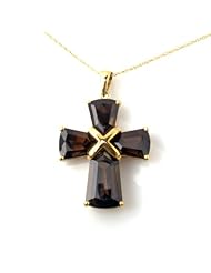 10K Smoky Quartz Cross Pendant with Chain