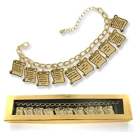Gold TEN Commandments Charm Bracelet - Gift Boxed
